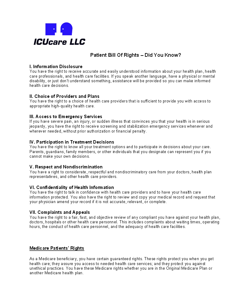 Patient Bill of Rights Page 1